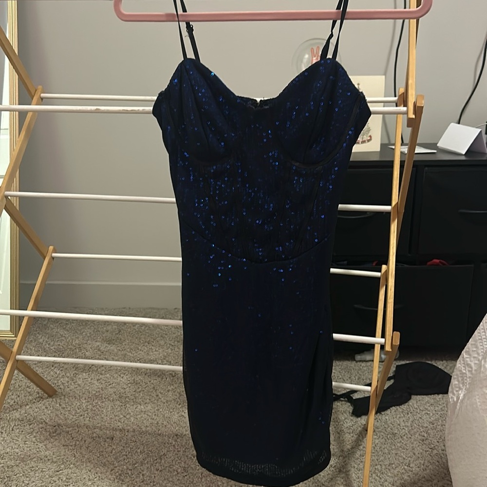 Navy blue sequin mini dress